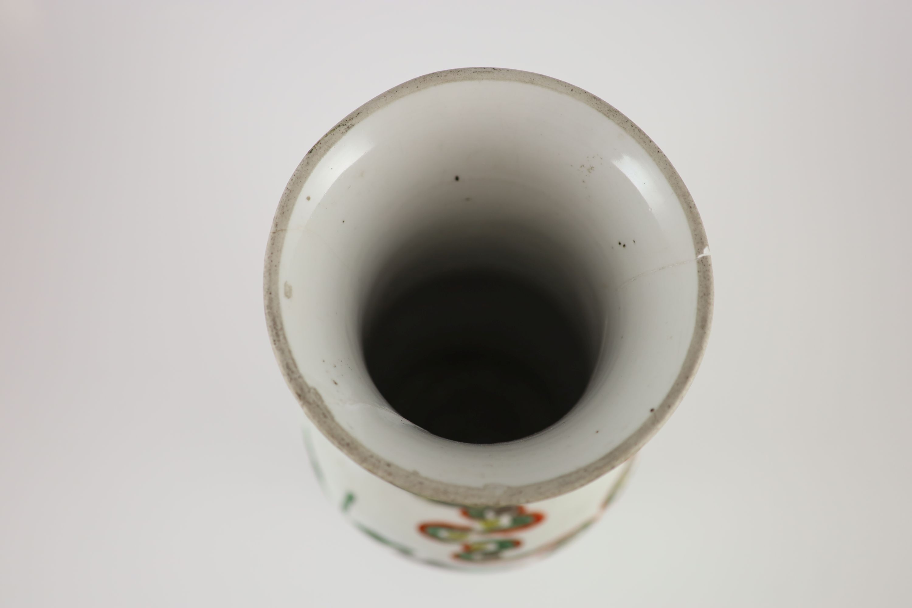 A Chinese famille rose yen-yen vase, Yongzheng period (1723-35), 40.5 cm high, damage and reduced neck